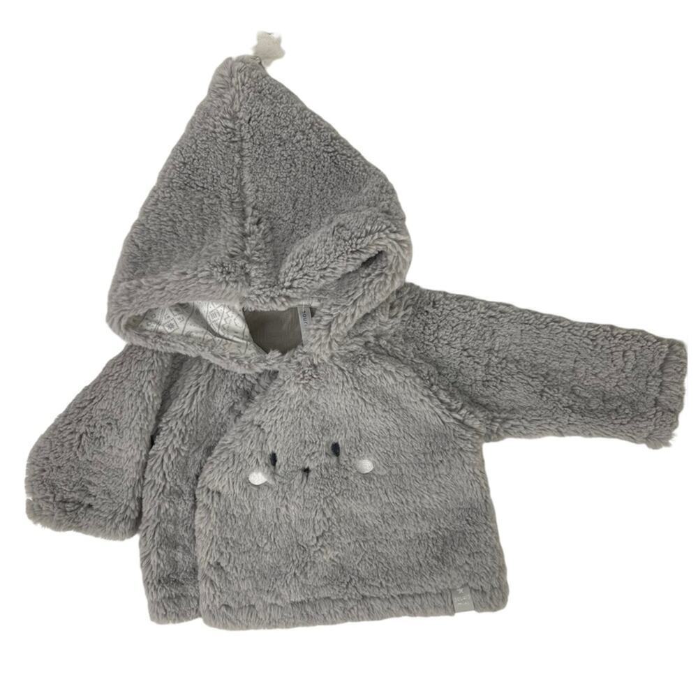 Souris Mini Faux Fur Baby Hooded Jacket with Star Charm Size 9M in Gray